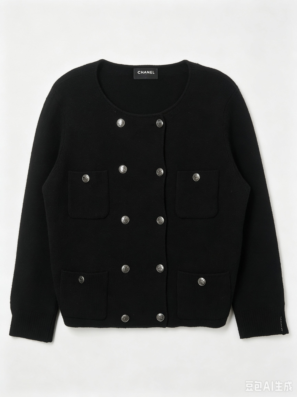Chanel Black Double-Breasted Knit Jacket